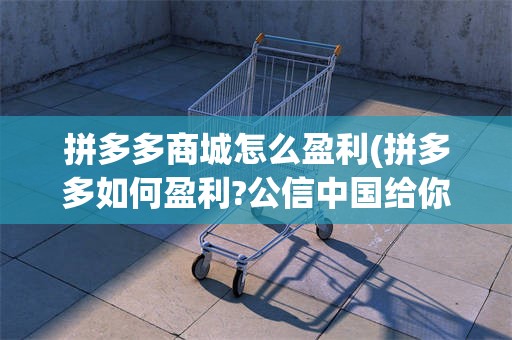 拼多多商城怎么盈利(拼多多如何盈利?公信中国给你答案!)